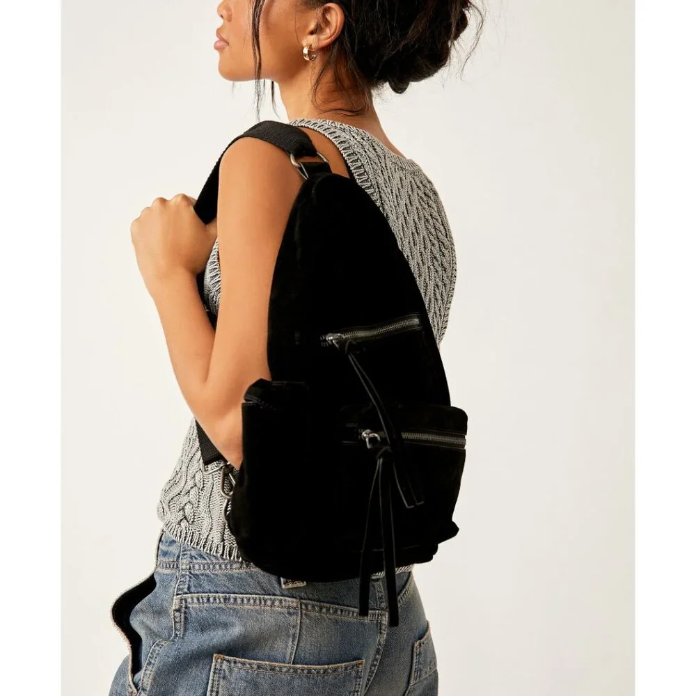 NWT Free People Oxford Suede Sling Black Shoulder Bag